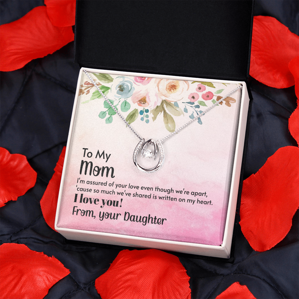 Mom I'm Assured of Your Love Lucky Horseshoe Necklace Message Card 14k w CZ Crystals-Express Your Love Gifts