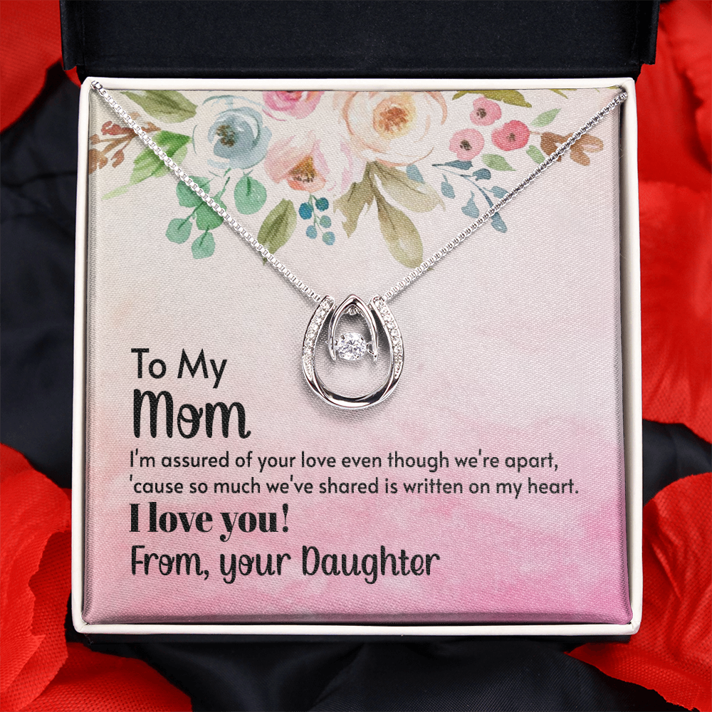 Mom I'm Assured of Your Love Lucky Horseshoe Necklace Message Card 14k w CZ Crystals-Express Your Love Gifts