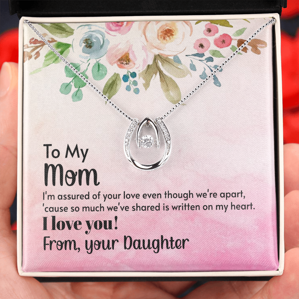 Mom I'm Assured of Your Love Lucky Horseshoe Necklace Message Card 14k w CZ Crystals-Express Your Love Gifts