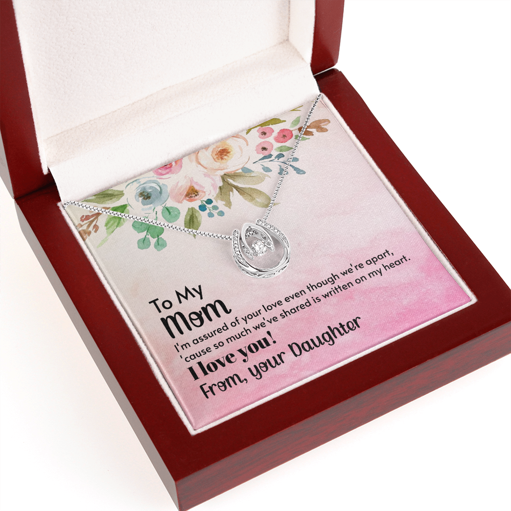 Mom I'm Assured of Your Love Lucky Horseshoe Necklace Message Card 14k w CZ Crystals-Express Your Love Gifts