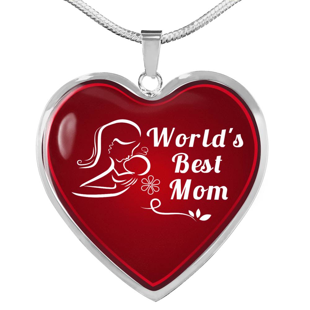 Mom Message World'S Best Mom Necklace Stainless Steel or 18k Gold Heart Pendant 18-22"-Express Your Love Gifts