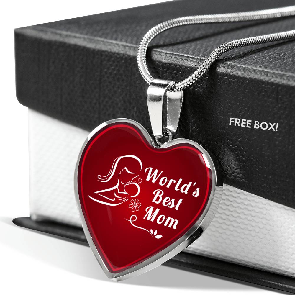 Mom Message World'S Best Mom Necklace Stainless Steel or 18k Gold Heart Pendant 18-22"-Express Your Love Gifts