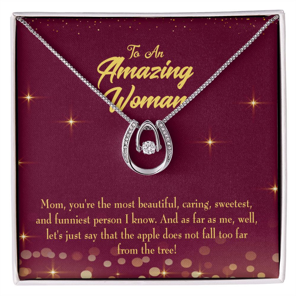 Mom Most Beautiful Lucky Horseshoe Necklace Message Card 14k w CZ Crystals-Express Your Love Gifts