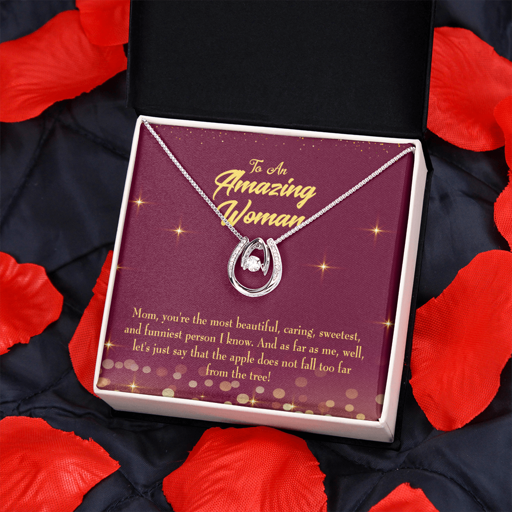 Mom Most Beautiful Lucky Horseshoe Necklace Message Card 14k w CZ Crystals-Express Your Love Gifts