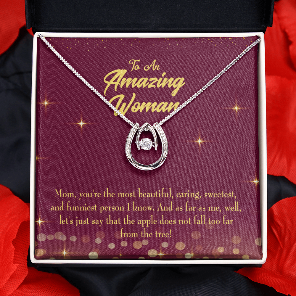 Mom Most Beautiful Lucky Horseshoe Necklace Message Card 14k w CZ Crystals-Express Your Love Gifts