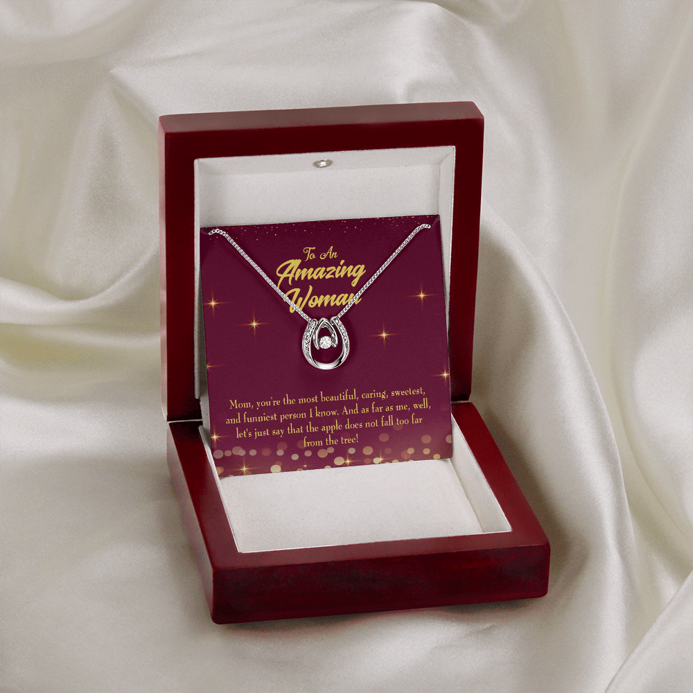 Mom Most Beautiful Lucky Horseshoe Necklace Message Card 14k w CZ Crystals-Express Your Love Gifts