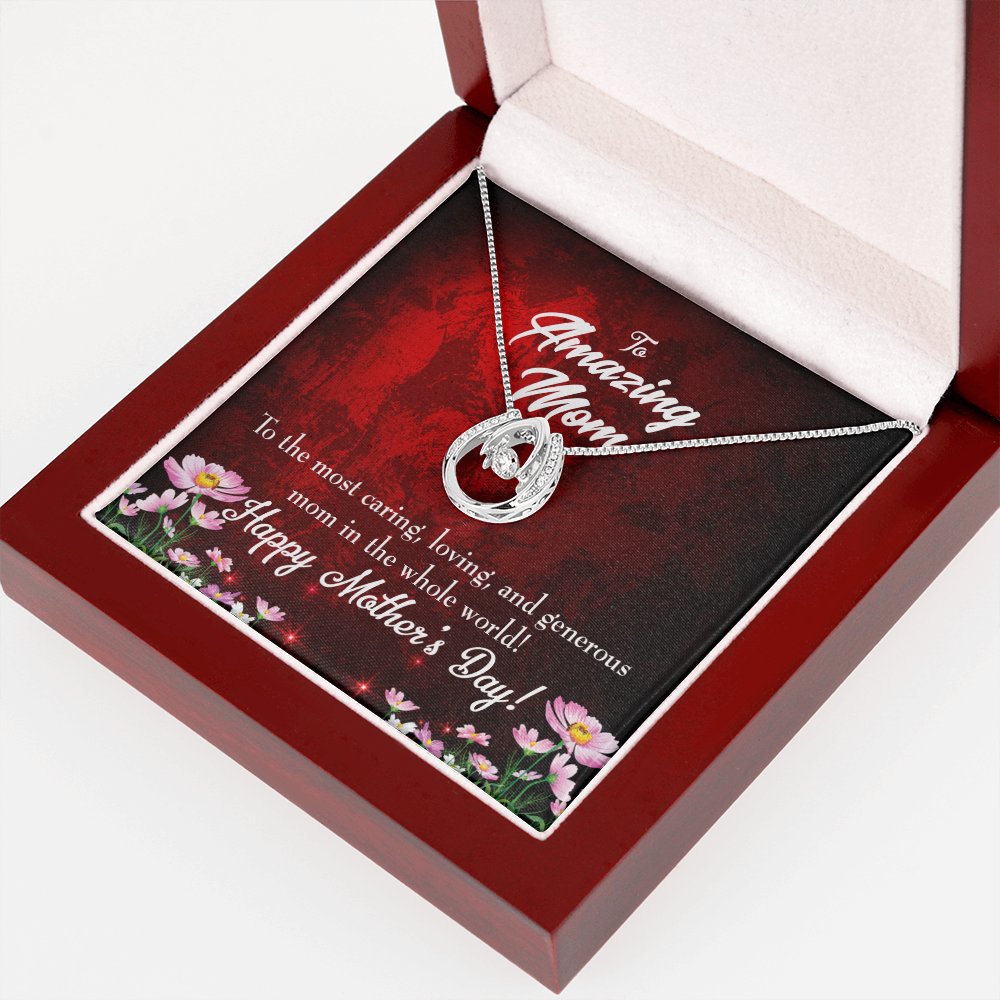 Mom Most Caring Lucky Horseshoe Necklace Message Card 14k w CZ Crystals-Express Your Love Gifts