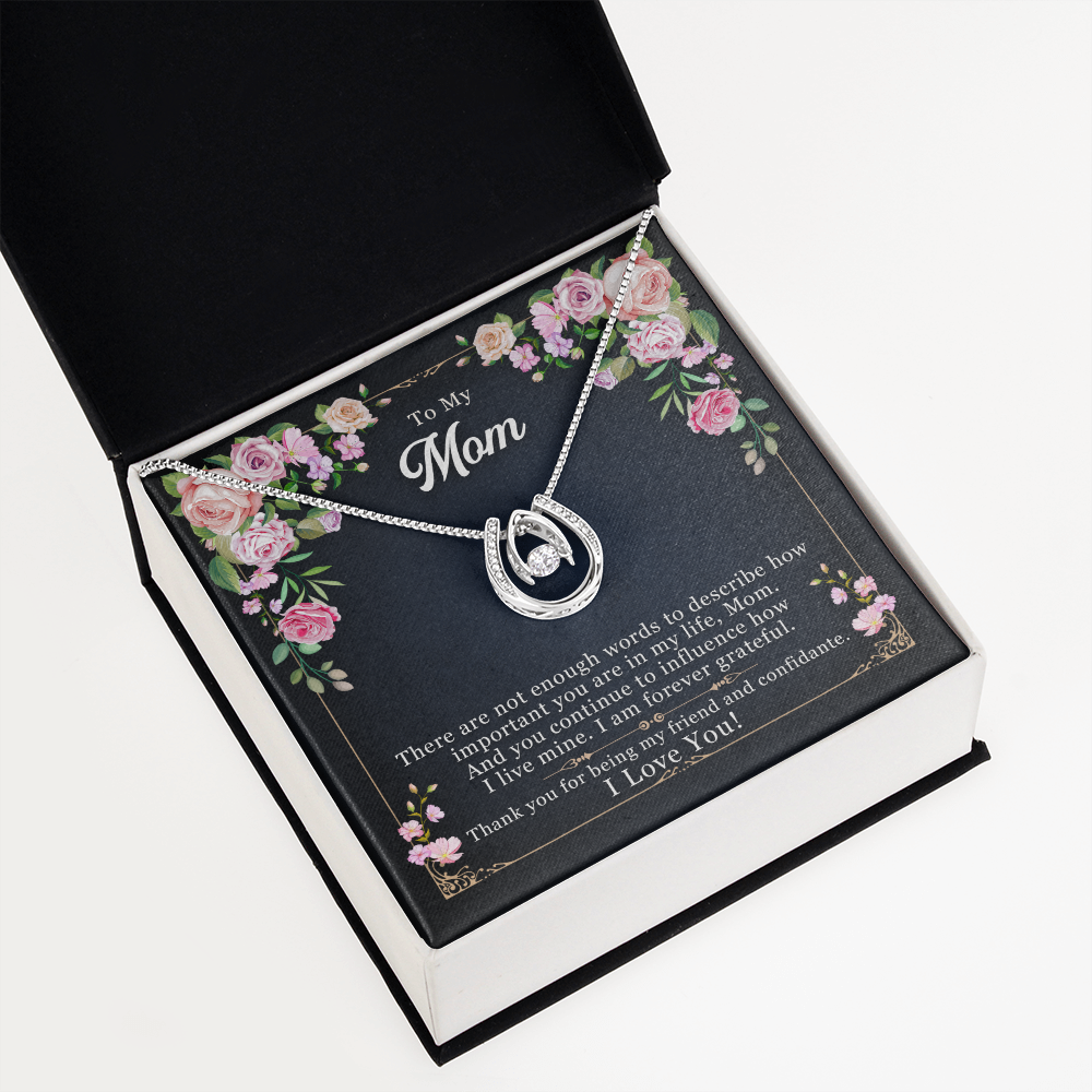 Mom Not Enough Words Lucky Horseshoe Necklace Message Card 14k w CZ Crystals-Express Your Love Gifts