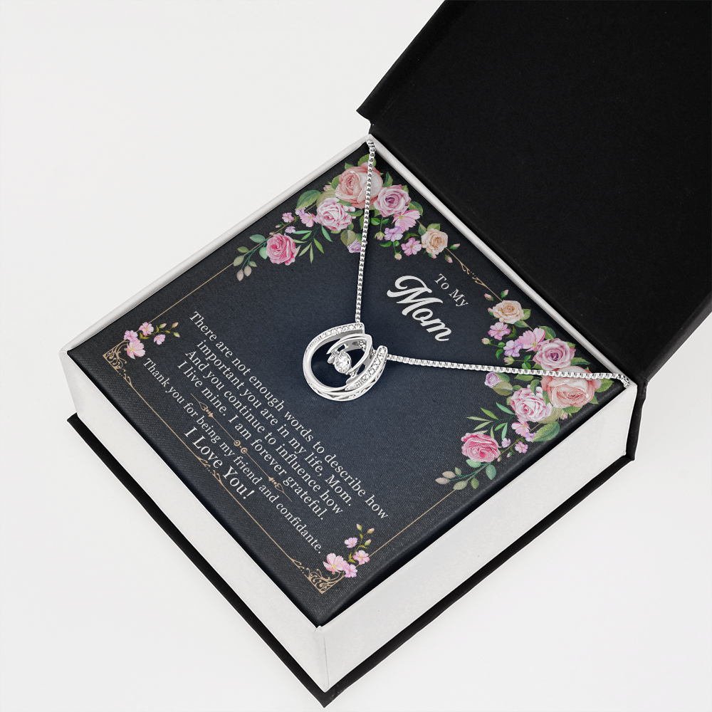 Mom Not Enough Words Lucky Horseshoe Necklace Message Card 14k w CZ Crystals-Express Your Love Gifts