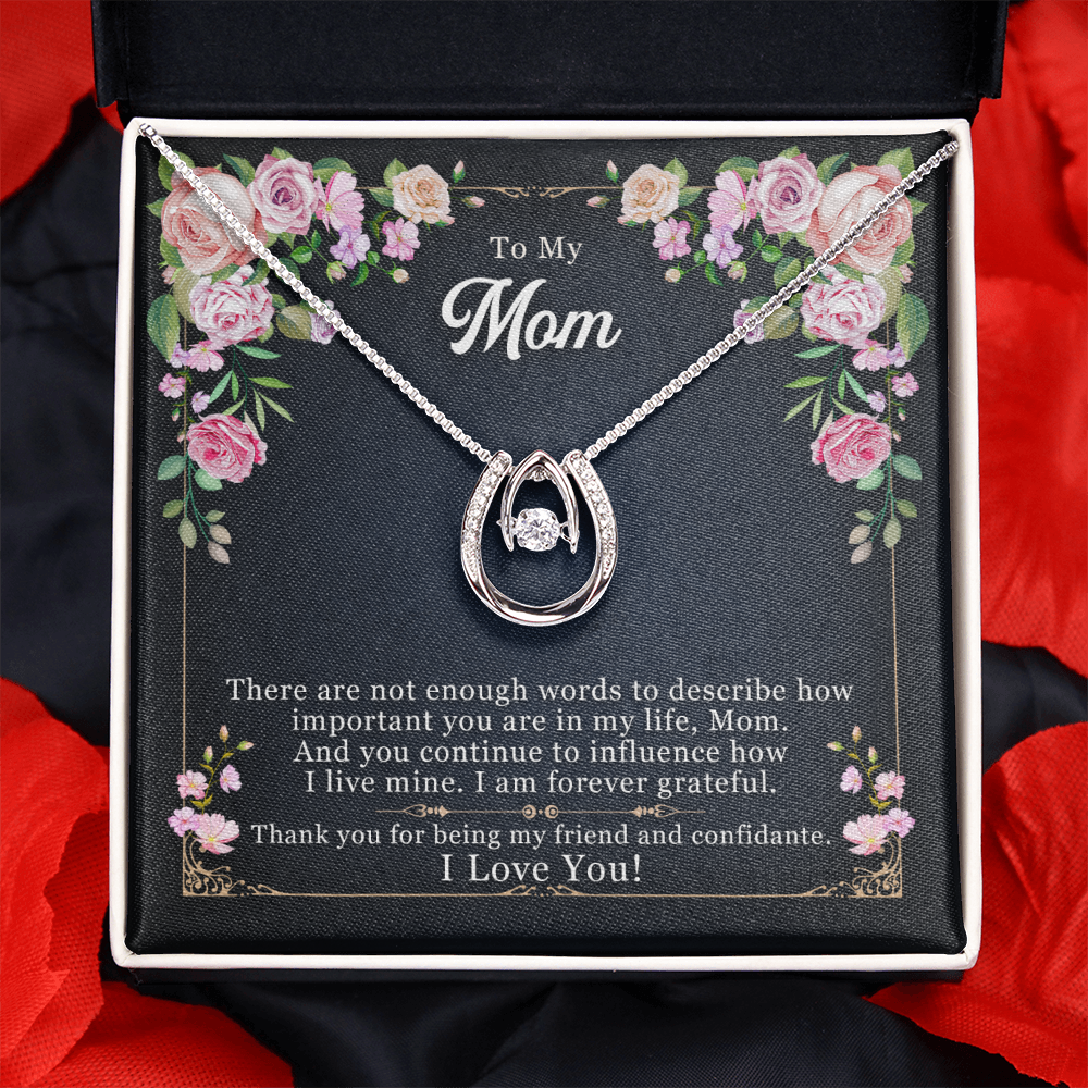 Mom Not Enough Words Lucky Horseshoe Necklace Message Card 14k w CZ Crystals-Express Your Love Gifts