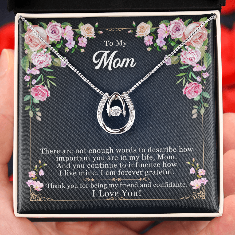 Mom Not Enough Words Lucky Horseshoe Necklace Message Card 14k w CZ Crystals-Express Your Love Gifts