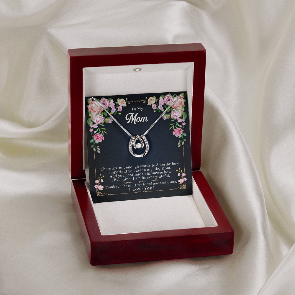 Mom Not Enough Words Lucky Horseshoe Necklace Message Card 14k w CZ Crystals-Express Your Love Gifts