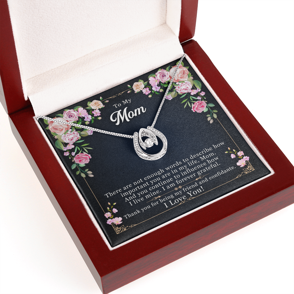 Mom Not Enough Words Lucky Horseshoe Necklace Message Card 14k w CZ Crystals-Express Your Love Gifts