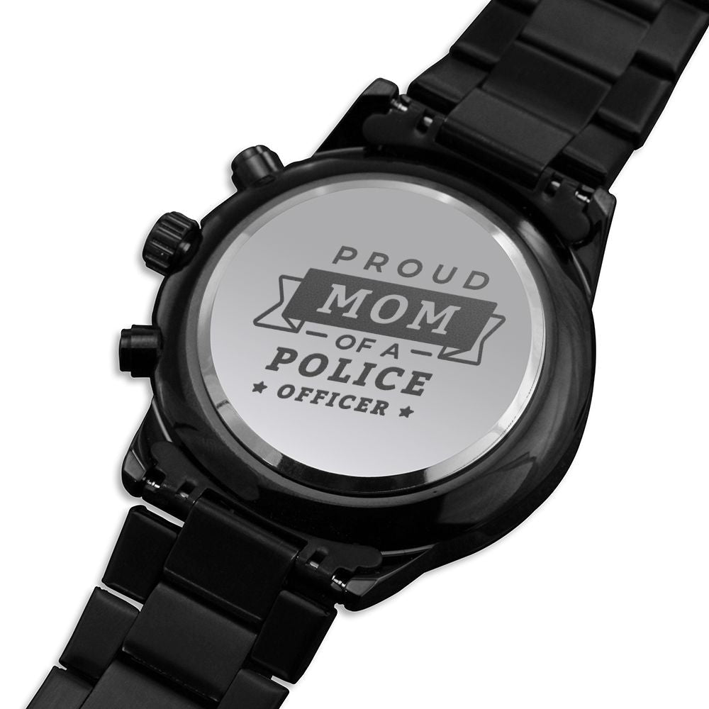 Mom Of Police Officer Engraved Multifunction Policeman Men's Watch Stainless Steel W Copper Dial-Express Your Love Gifts