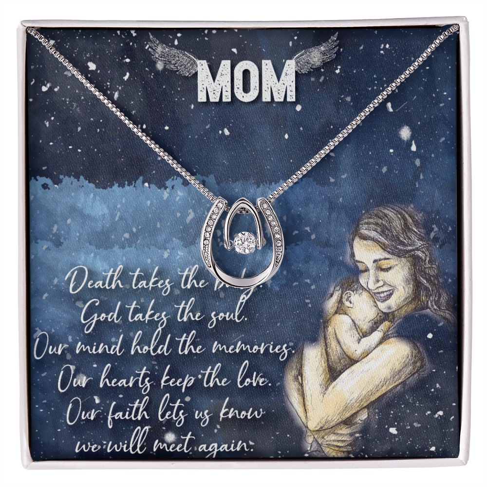 Mom Remembrance Lucky Horseshoe Necklace Message Card 14k w CZ Crystals-Express Your Love Gifts