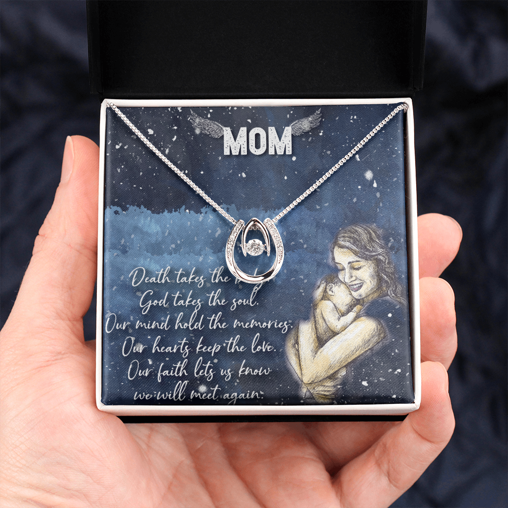 Mom Remembrance Lucky Horseshoe Necklace Message Card 14k w CZ Crystals-Express Your Love Gifts