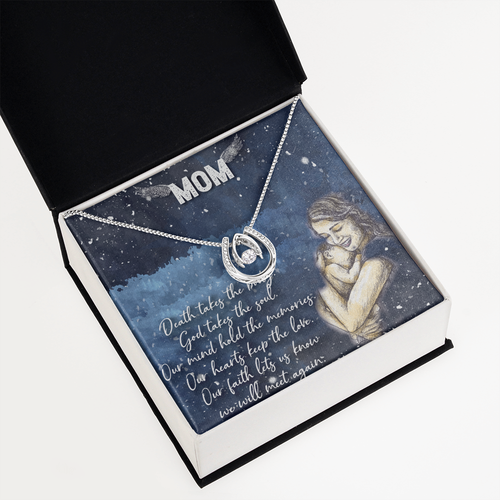 Mom Remembrance Lucky Horseshoe Necklace Message Card 14k w CZ Crystals-Express Your Love Gifts