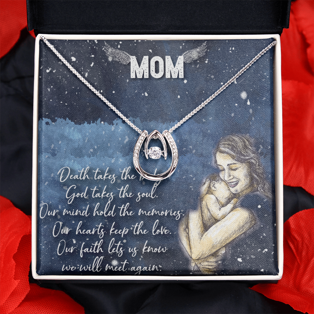 Mom Remembrance Lucky Horseshoe Necklace Message Card 14k w CZ Crystals-Express Your Love Gifts