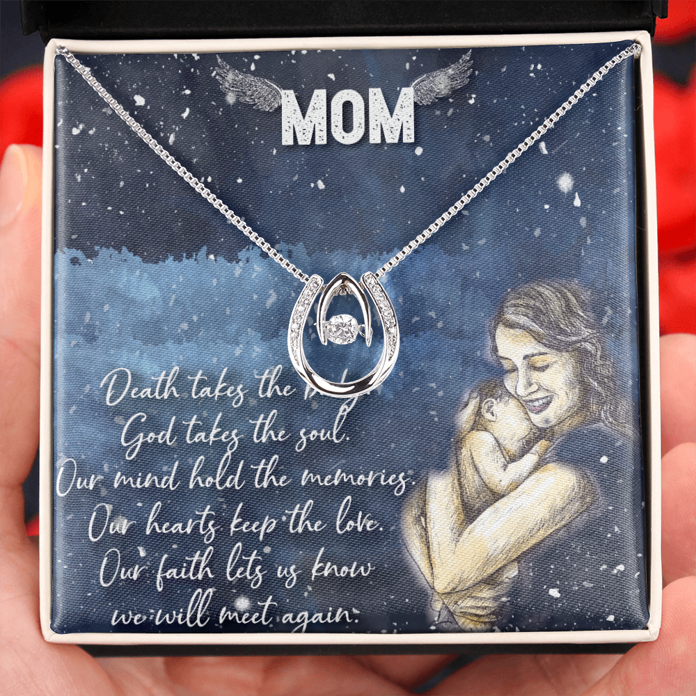 Mom Remembrance Lucky Horseshoe Necklace Message Card 14k w CZ Crystals-Express Your Love Gifts