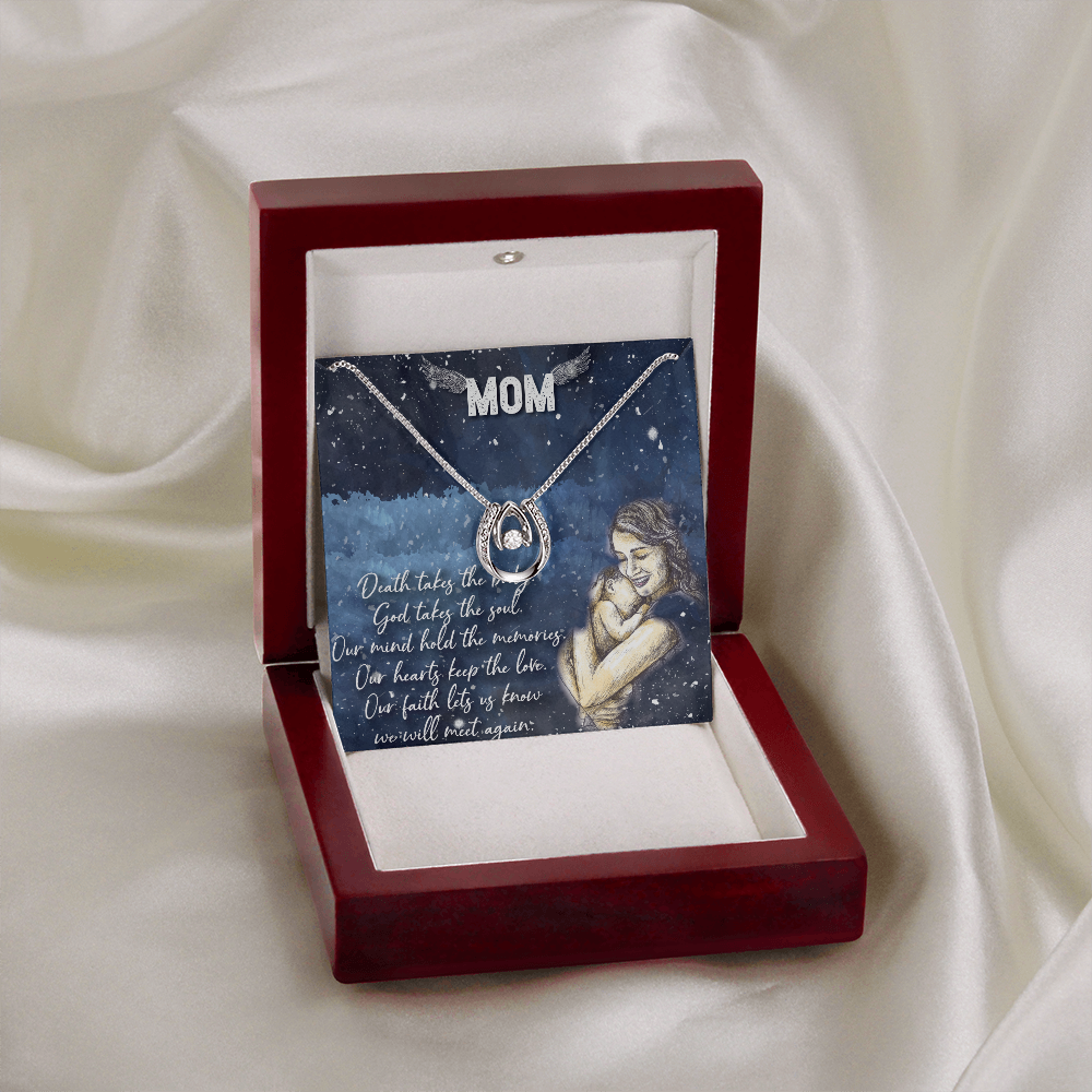 Mom Remembrance Lucky Horseshoe Necklace Message Card 14k w CZ Crystals-Express Your Love Gifts