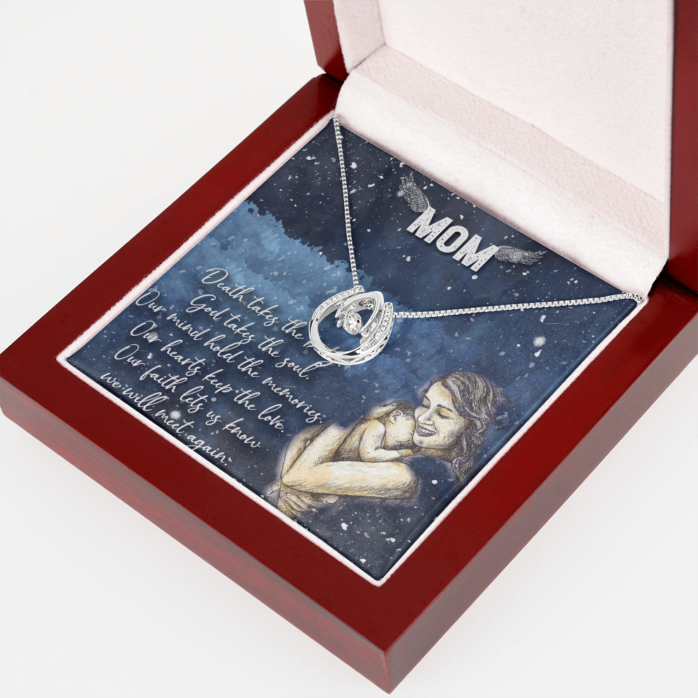 Mom Remembrance Lucky Horseshoe Necklace Message Card 14k w CZ Crystals-Express Your Love Gifts