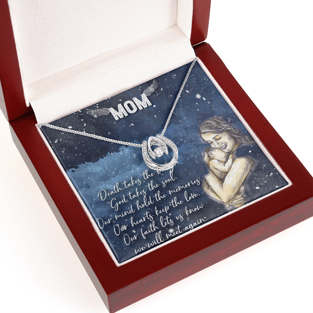 Mom Remembrance Lucky Horseshoe Necklace Message Card 14k w CZ Crystals-Express Your Love Gifts