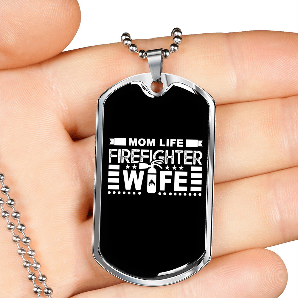 Mom'S Life Firefighter Wife Necklace Stainless Steel or 18k Gold Dog Tag 24" Chain-Express Your Love Gifts
