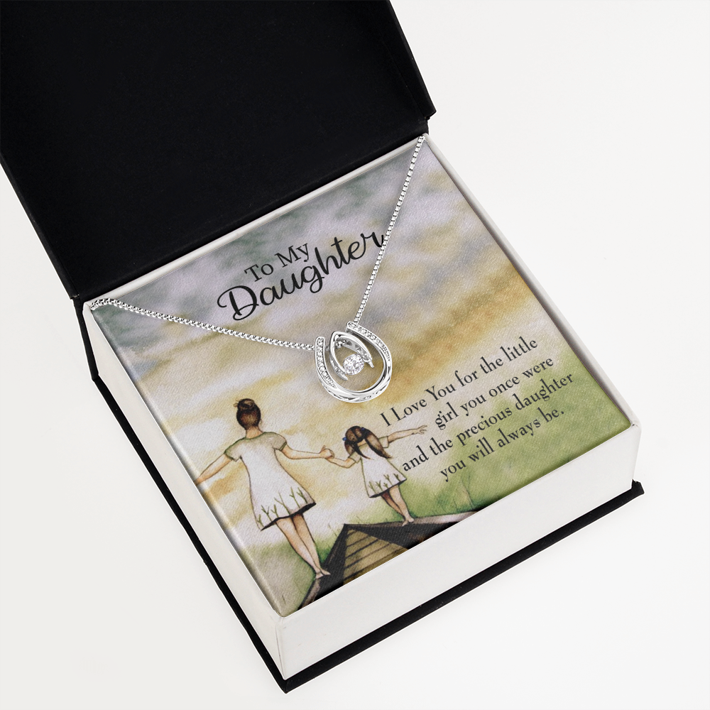 Mom's Precious Daughter Lucky Horseshoe Necklace Message Card 14k w CZ Crystals-Express Your Love Gifts