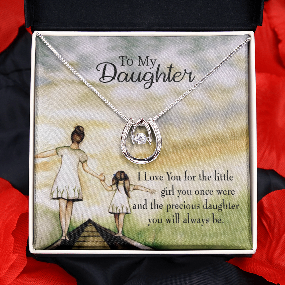 Mom's Precious Daughter Lucky Horseshoe Necklace Message Card 14k w CZ Crystals-Express Your Love Gifts