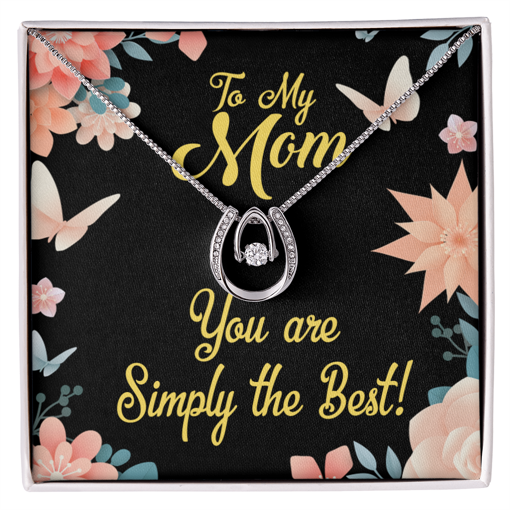 Mom Simply the Best Lucky Horseshoe Necklace Message Card 14k w CZ Crystals-Express Your Love Gifts