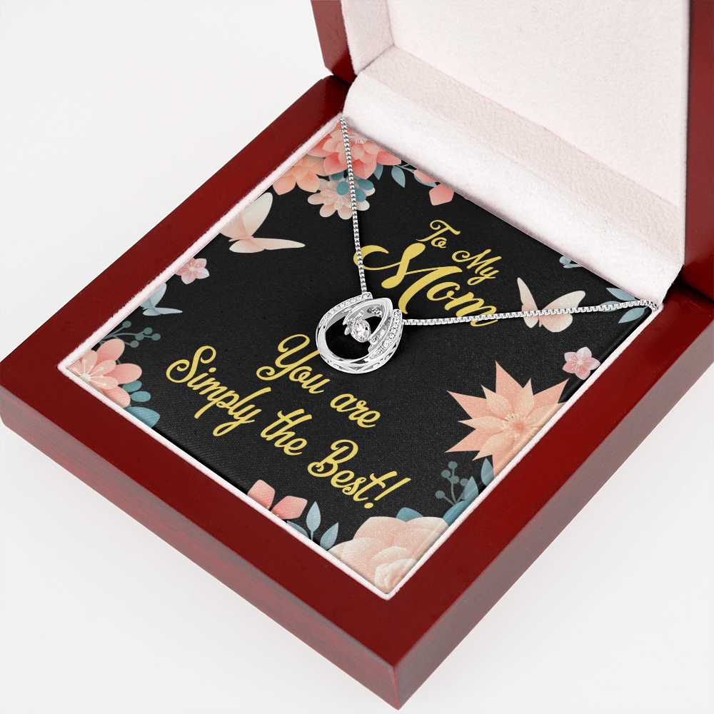 Mom Simply the Best Lucky Horseshoe Necklace Message Card 14k w CZ Crystals-Express Your Love Gifts