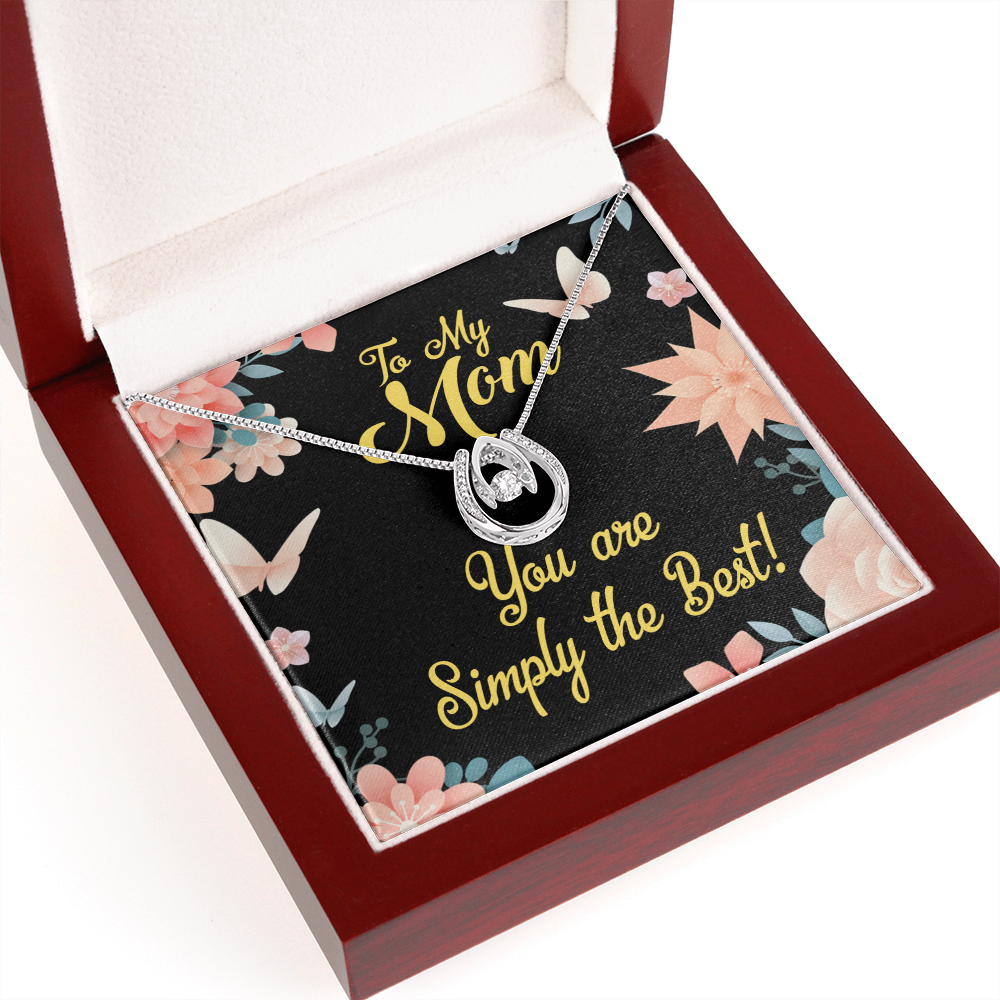 Mom Simply the Best Lucky Horseshoe Necklace Message Card 14k w CZ Crystals-Express Your Love Gifts