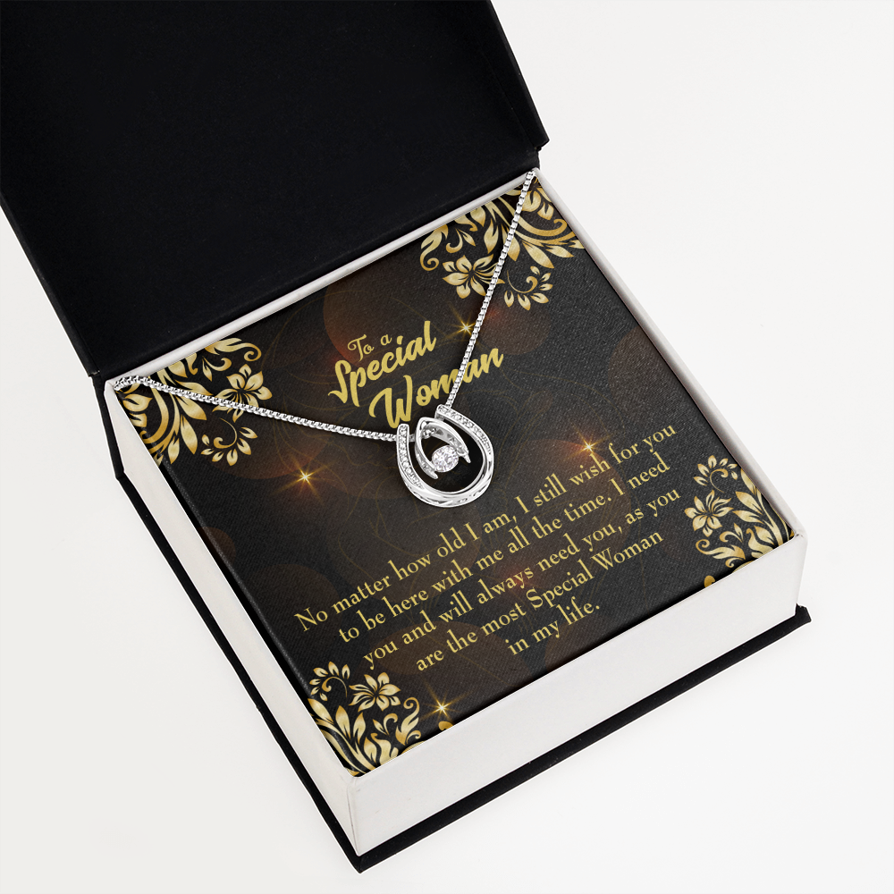 Mom So Special Lucky Horseshoe Necklace Message Card 14k w CZ Crystals-Express Your Love Gifts