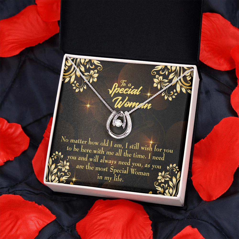 Mom So Special Lucky Horseshoe Necklace Message Card 14k w CZ Crystals-Express Your Love Gifts