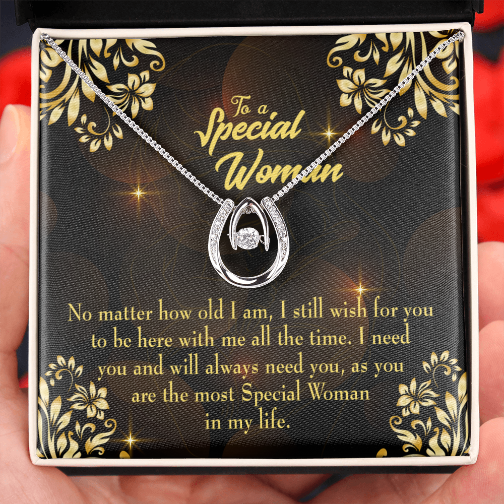 Mom So Special Lucky Horseshoe Necklace Message Card 14k w CZ Crystals-Express Your Love Gifts