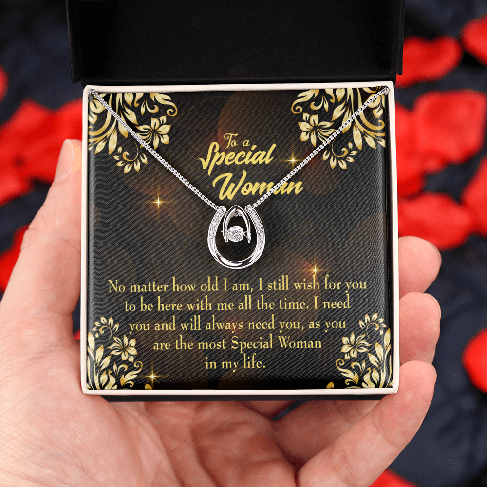 Mom So Special Lucky Horseshoe Necklace Message Card 14k w CZ Crystals-Express Your Love Gifts