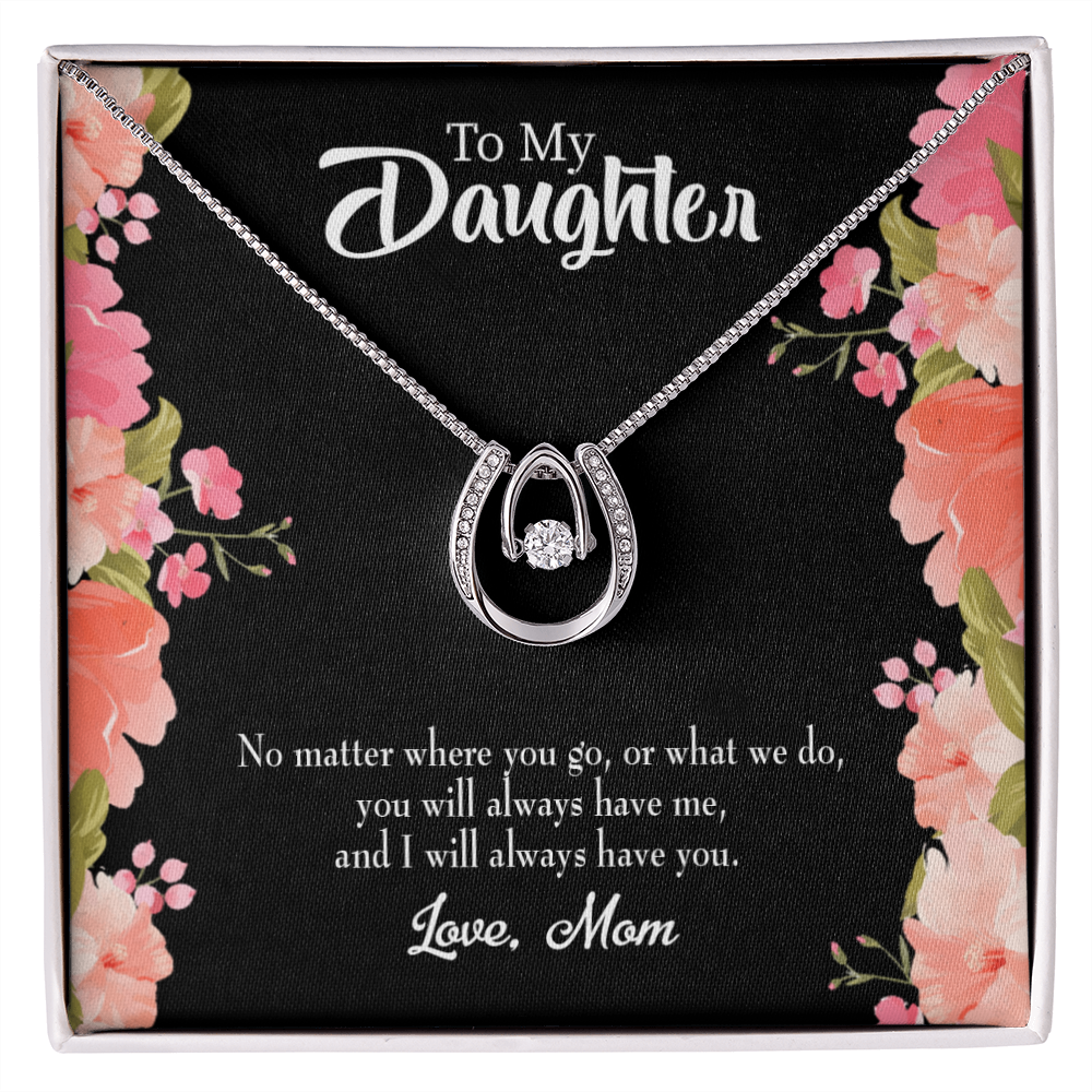 Mom To Daughter Lucky Horseshoe Necklace Message Card 14k w CZ Crystals-Express Your Love Gifts