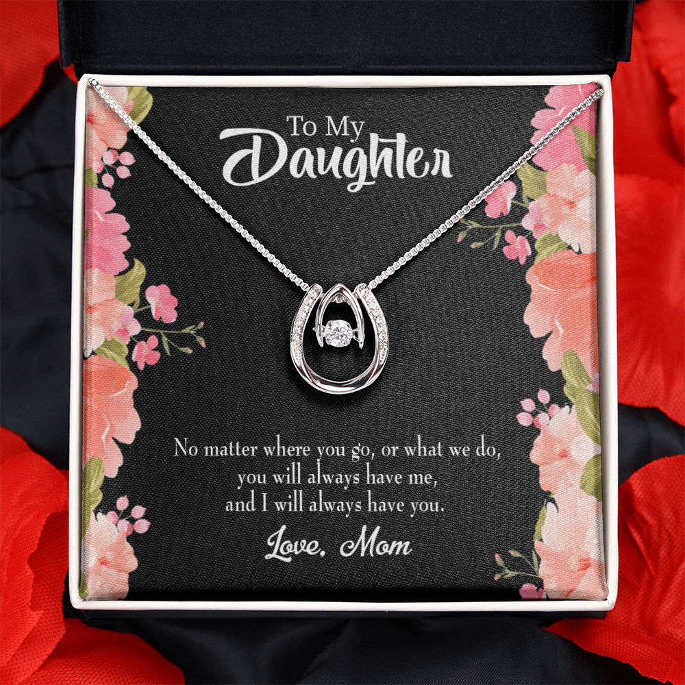 Mom To Daughter Lucky Horseshoe Necklace Message Card 14k w CZ Crystals-Express Your Love Gifts