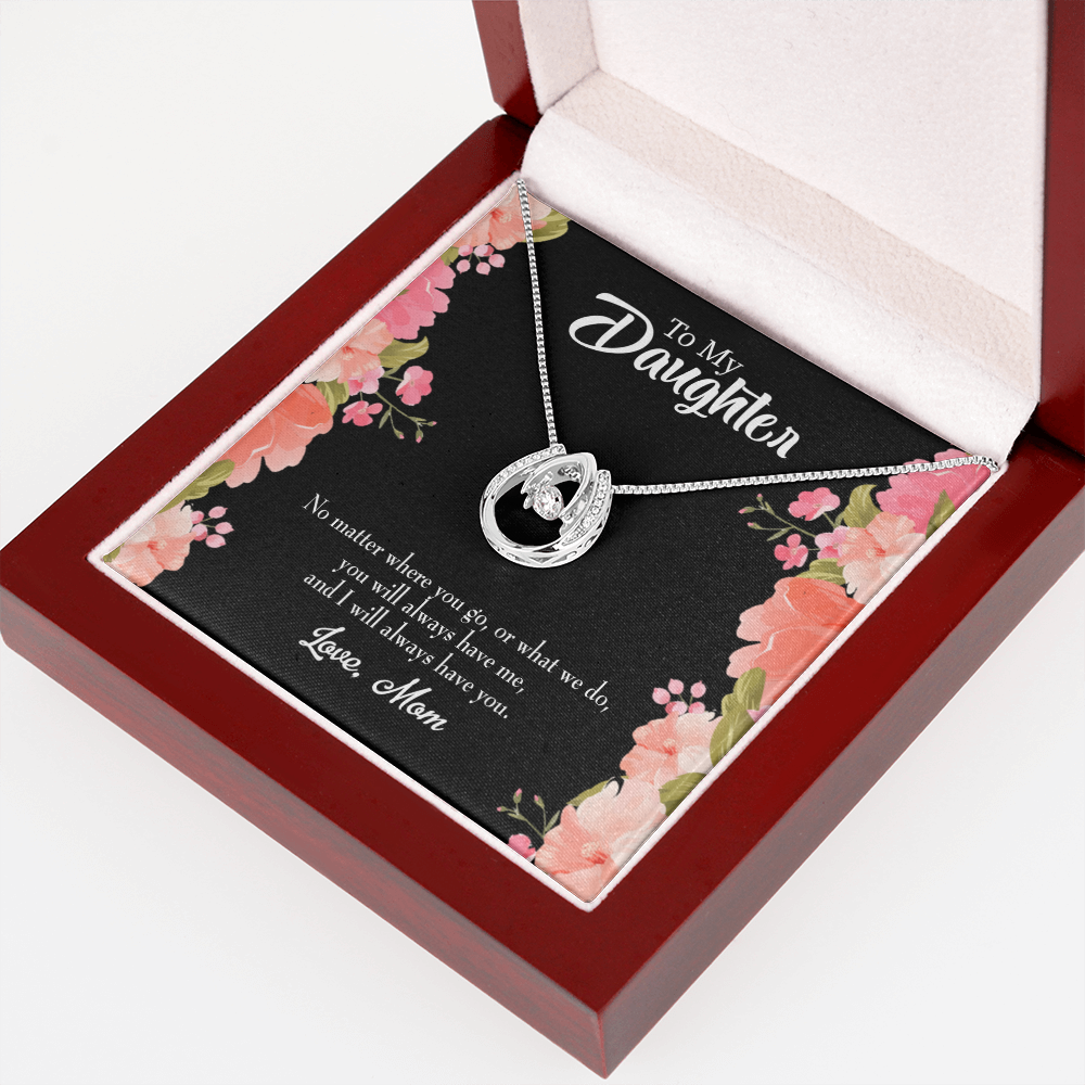 Mom To Daughter Lucky Horseshoe Necklace Message Card 14k w CZ Crystals-Express Your Love Gifts