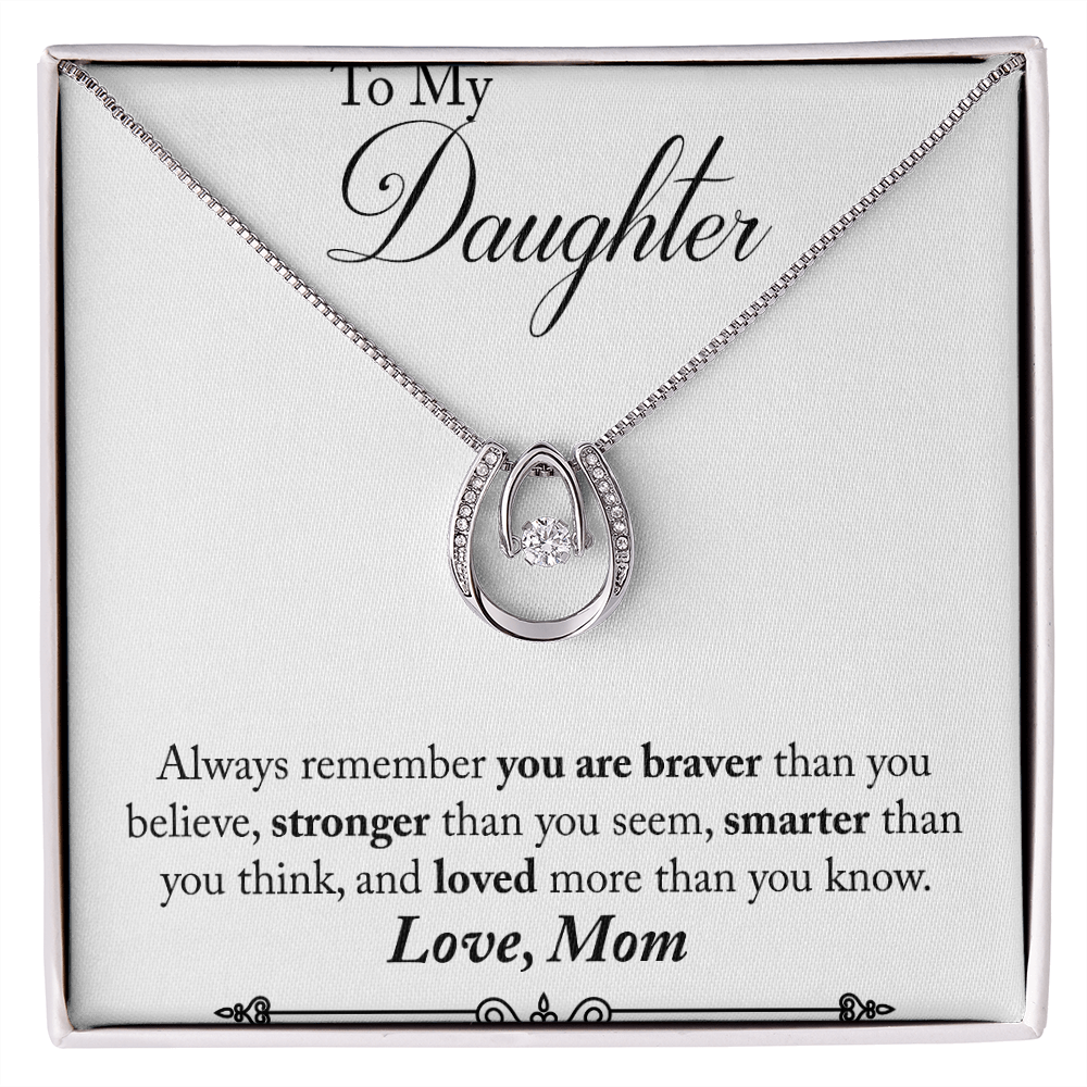 Mom to Daughter Remember Always Lucky Horseshoe Necklace Message Card 14k w CZ Crystals-Express Your Love Gifts