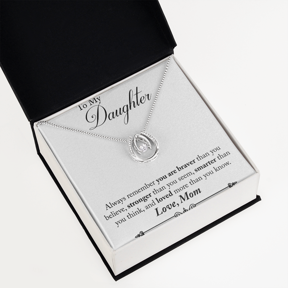 Mom to Daughter Remember Always Lucky Horseshoe Necklace Message Card 14k w CZ Crystals-Express Your Love Gifts