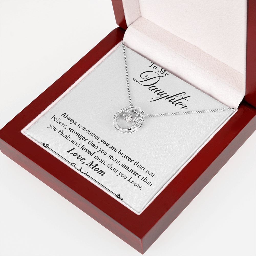 Mom to Daughter Remember Always Lucky Horseshoe Necklace Message Card 14k w CZ Crystals-Express Your Love Gifts