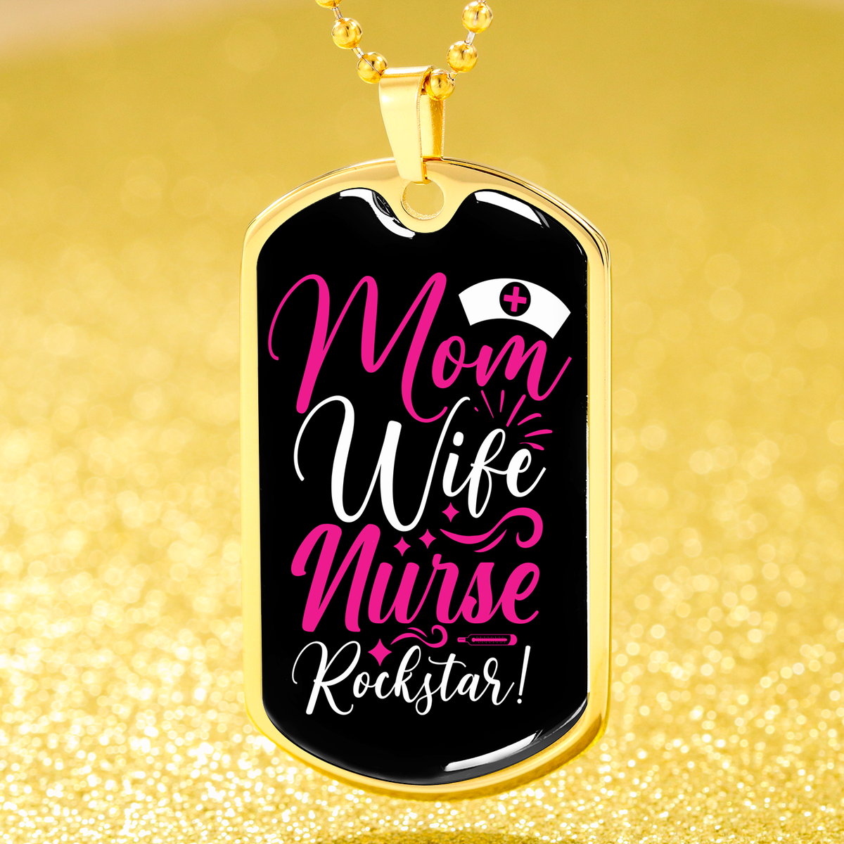 Mom Wife Nurse Rockstar Necklace Stainless Steel or 18k Gold Dog Tag 24" Chain-Express Your Love Gifts