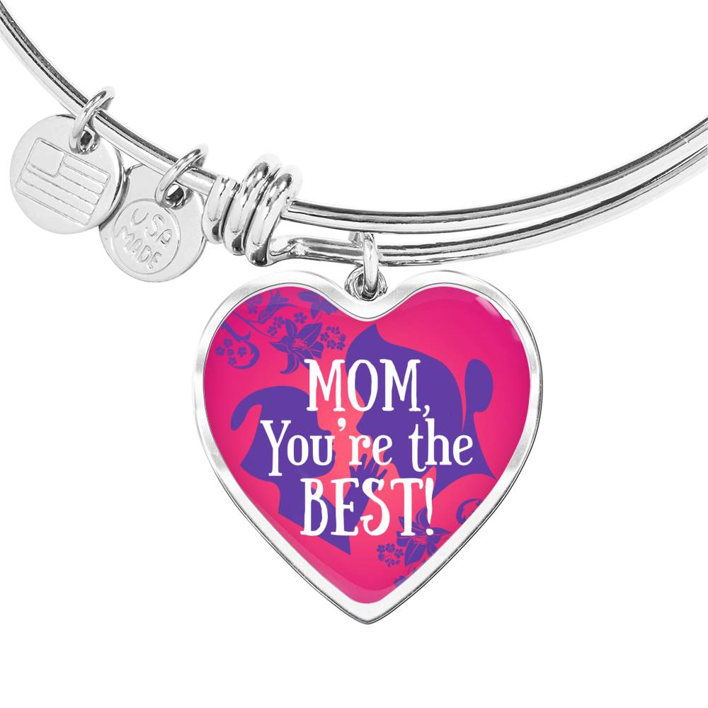 Mom You're The Best Heart Bangle Stainless Steel or 18k Gold 18-22"-Express Your Love Gifts