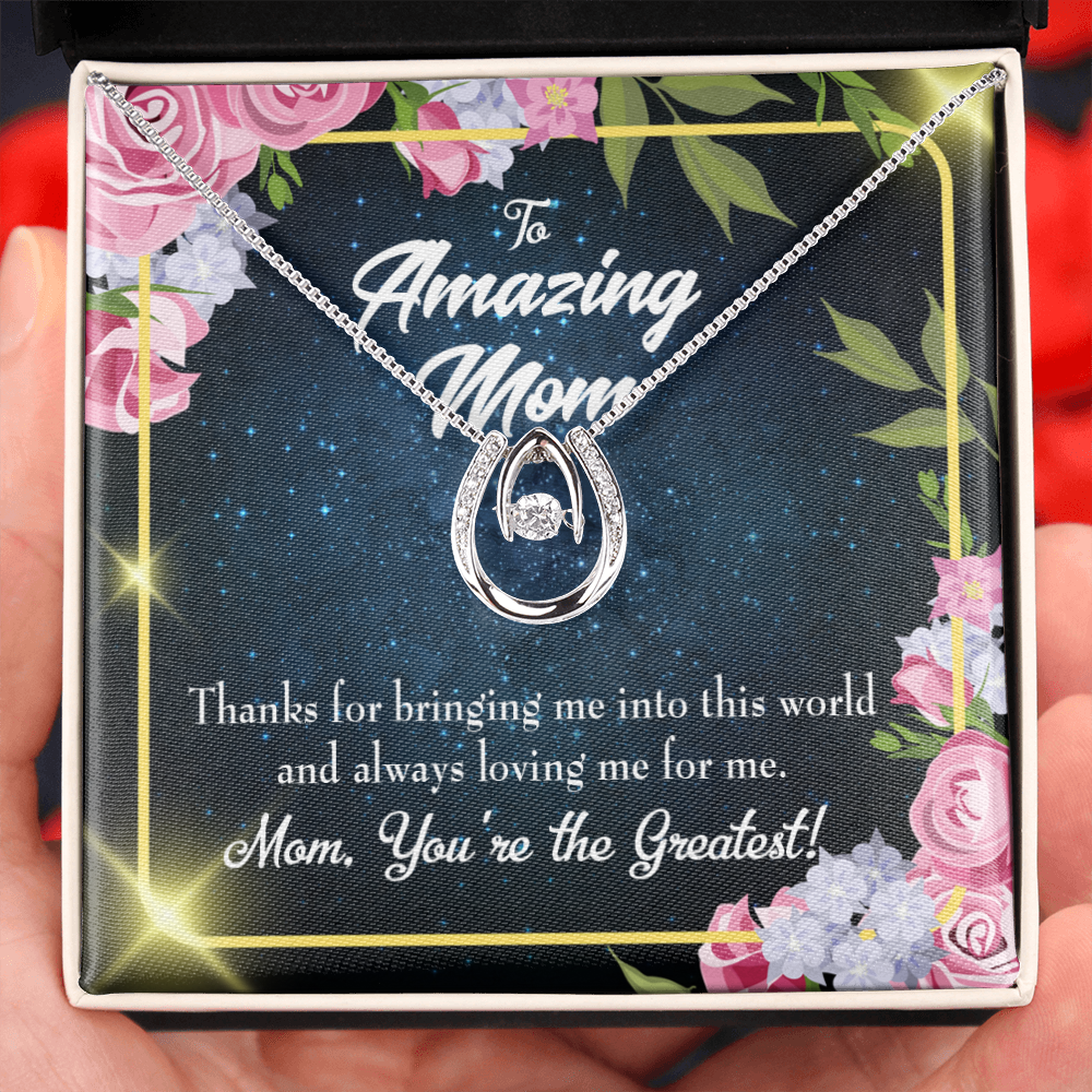 Mom You're the Greatest Lucky Horseshoe Necklace Message Card 14k w CZ Crystals-Express Your Love Gifts