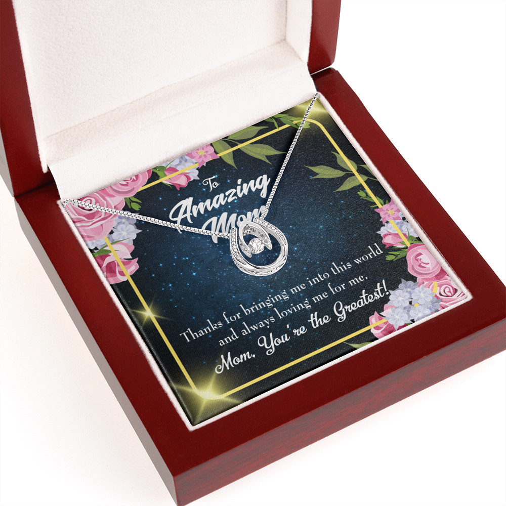 Mom You're the Greatest Lucky Horseshoe Necklace Message Card 14k w CZ Crystals-Express Your Love Gifts