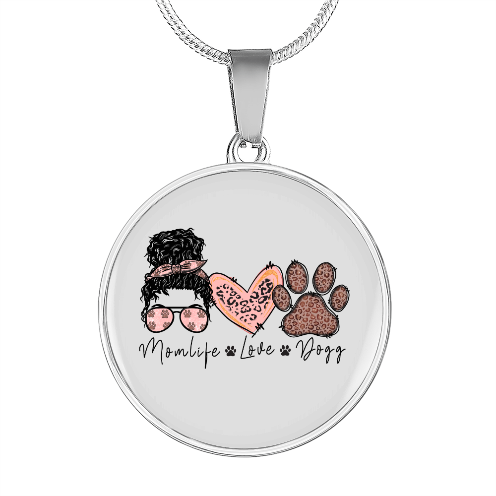 Momlife Love Dog Circle Necklace Stainless Steel or 18k Gold 18-22"-Express Your Love Gifts