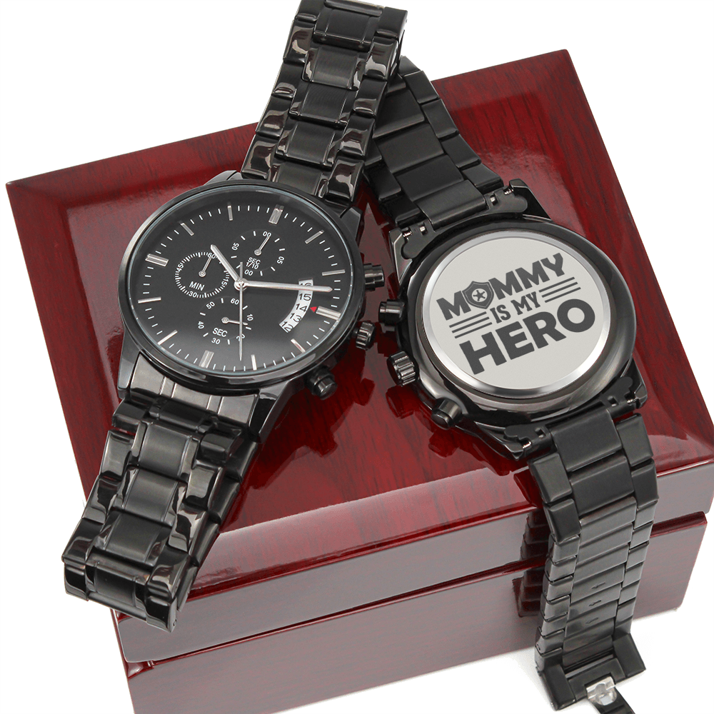 Mommy My Hero Engraved Multifunction Policeman Men's Watch Stainless Steel W Copper Dial-Express Your Love Gifts