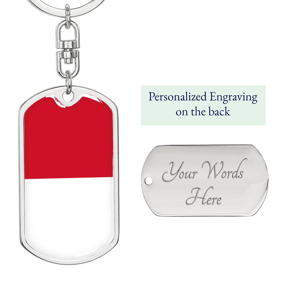 Monaco Flag Keychain Dog Tag Stainless Steel or 18k Gold-Express Your Love Gifts