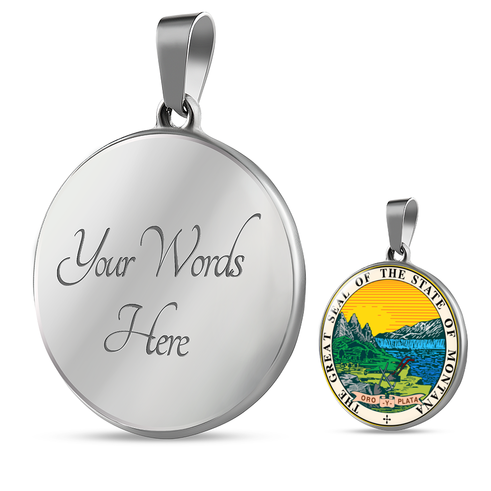 Montana State Seal Necklace Circle Pendant Stainless Steel or 18k Gold 18-22"-Express Your Love Gifts